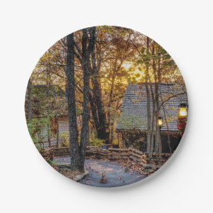 Autumn Woods Sunset Walkway Paper Plate