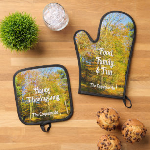 Autumn Woods & Sunshine - Personalised Oven Mitt & Pot Holder Set
