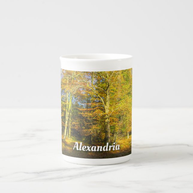 Autumn Woods & Sunshine - Personalized Bone China Mug (Front)