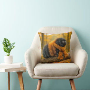 Autumn Woolly Bear Caterpillar Wearing a Scarf Throw Pillow