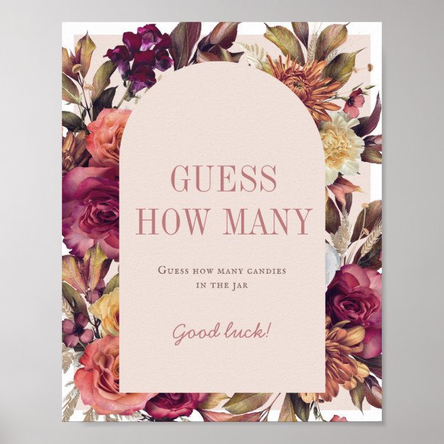 Autumn Wreath Arch Pink Baby Shower Guess How Many Poster (Front)