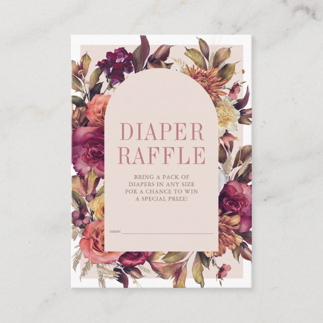Autumn Wreath Arch Pink Diaper Raffle Ticket Enclosure Card (Front)