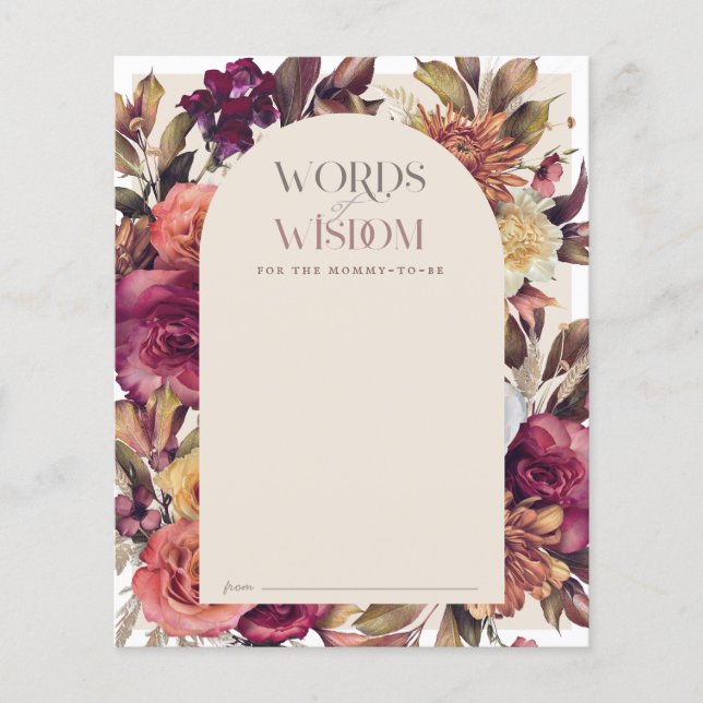 Autumn Wreath Arch Tan Baby Shower Advice Card (Front)