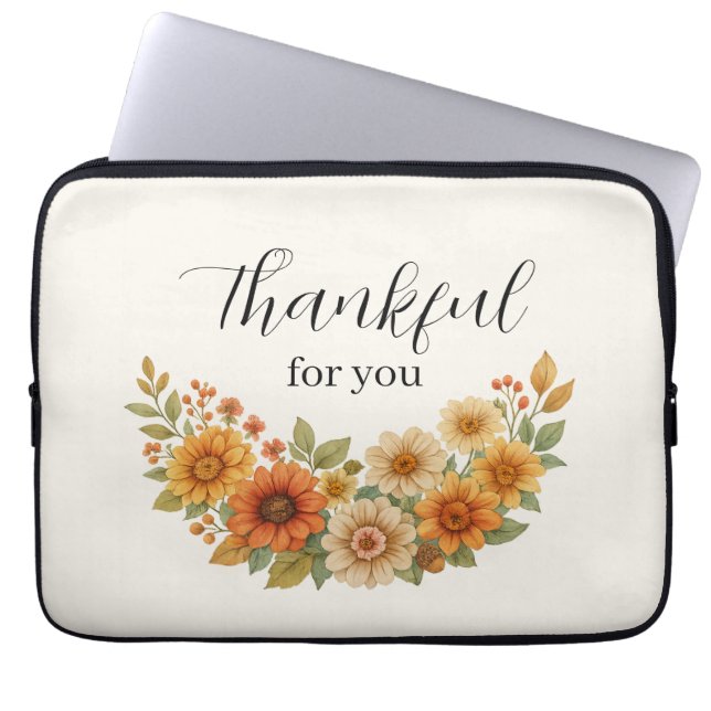 Autumn Wreath – Fall Floral Thanksgiving Laptop Sleeve (Front)
