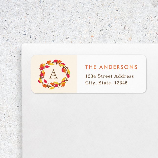Autumn Wreath Family Name Monogram Return Address (Creator Uploaded)