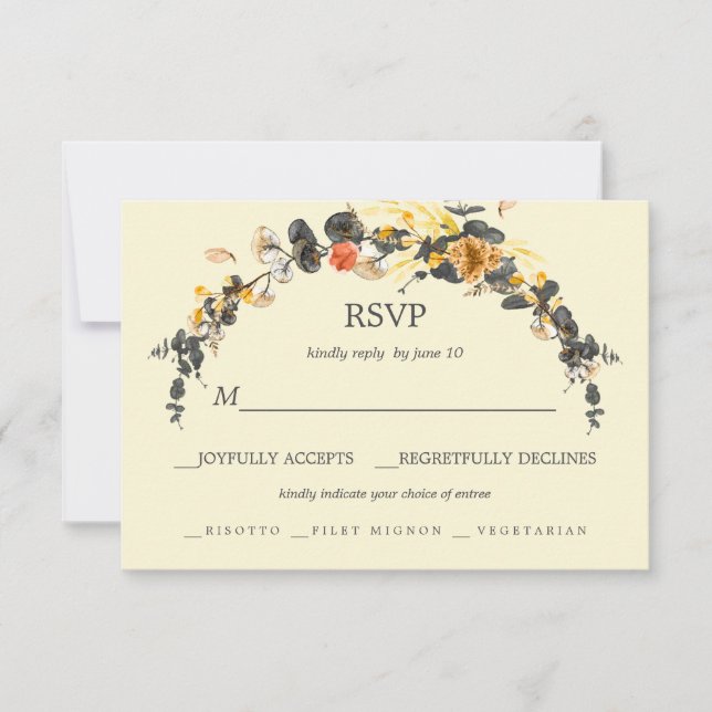 Autumn Wreath | Modern Wedding RSVP meal choice (Front)