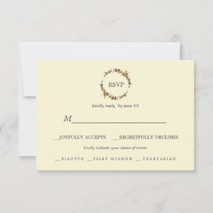 Autumn Wreath Modern Wedding RSVP meal choice Card