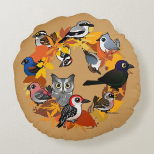 Autumn Wreath of North American Birds Round Pillow