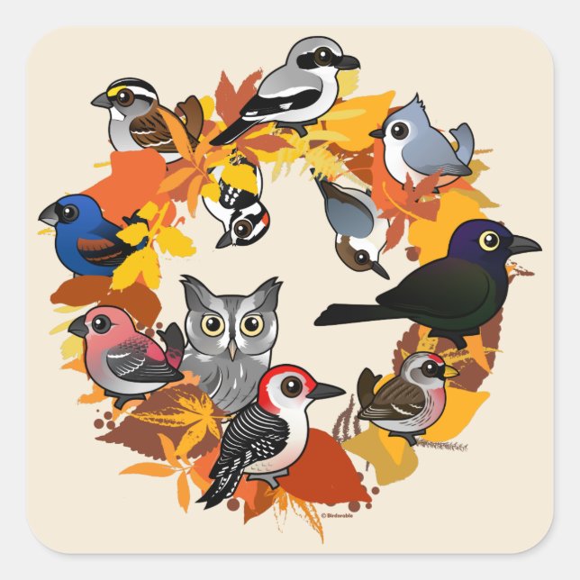 Autumn Wreath of North American Birds Square Sticker (Front)