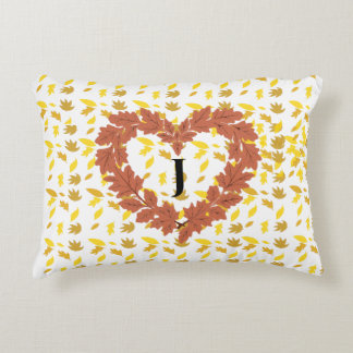 autumn wreath on its bed of leaves accent pillow