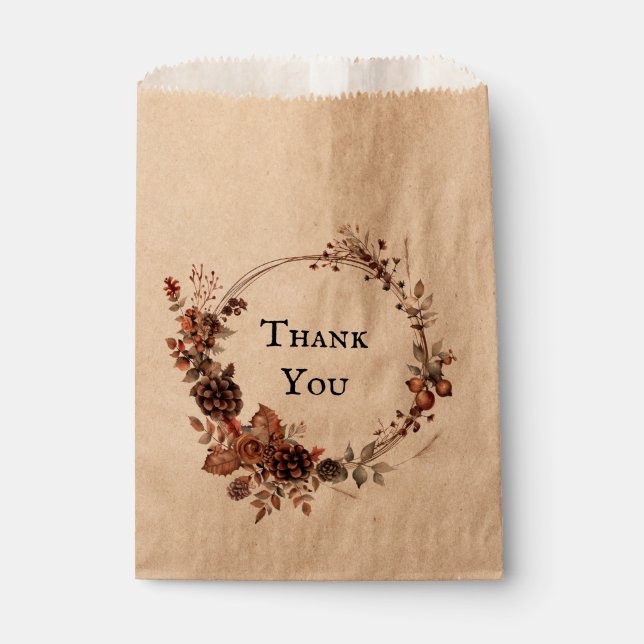 Autumn wreath rustic wedding thank you favour bag (Front)