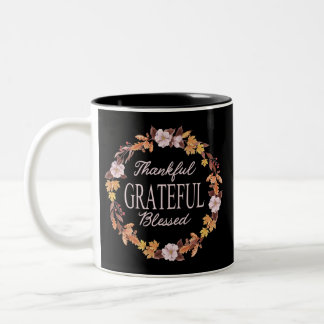  Autumn Wreath Thankful Grateful Blessed Two-Tone Coffee Mug