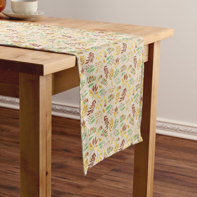 Autumn Yellow Green and Brown Botanical Pattern Medium Table Runner (In Situ)