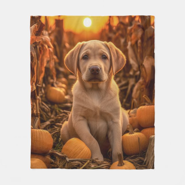 Autumn Yellow Lab Pup Fleece Blanket (Front)
