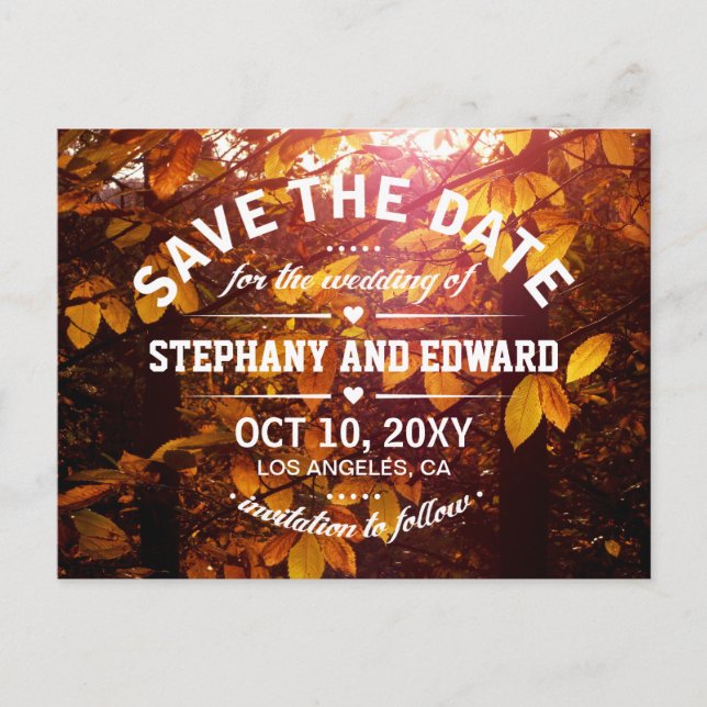 Autumn Yellow Leaves Save the Date Postcard (Front)