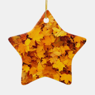 Autumn Yellow Maple Leaves Ceramic Ornament
