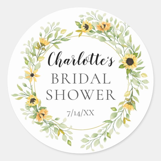 Autumn Yellow Sunflower Bridal Shower Classic Round Sticker (Front)