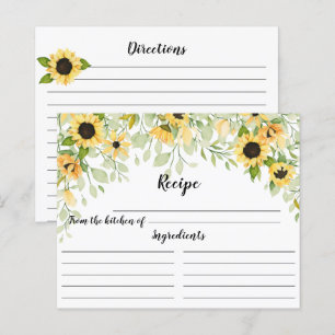 Autumn Yellow Sunflower Bridal Shower Recipe Postc