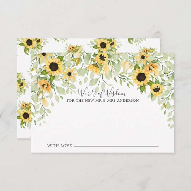Autumn Yellow Sunflower Bride Words of Wisdom Invitation (Front/Back)