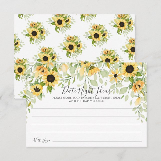 Autumn Yellow Sunflower Date Night Ideas Card (Front/Back)