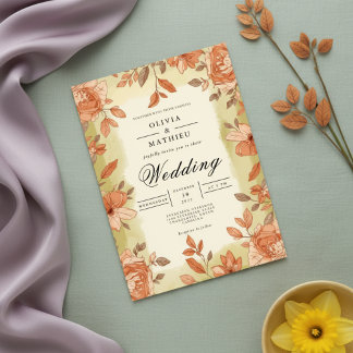 Autumnal Blossom Frame Wedding Invitation
