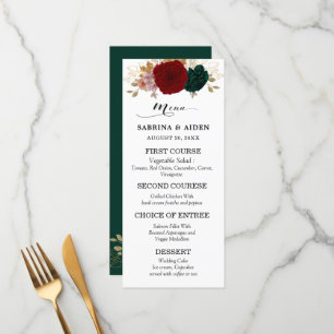Autumnal Burgundy Emerald Greeny Floral Wedding Menu