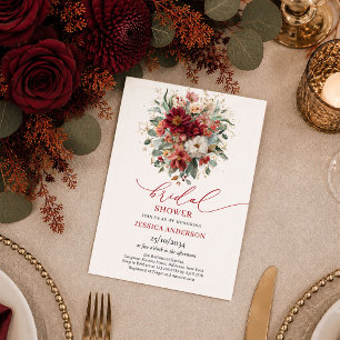 Autumnal Burgundy Gold Floral terracotta bridal sh Invitation
