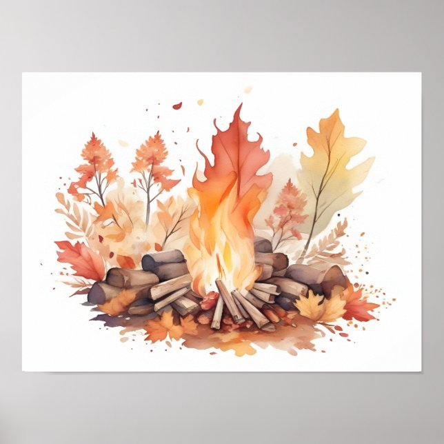 Autumnal Campfire Watercolor Poster (Front)