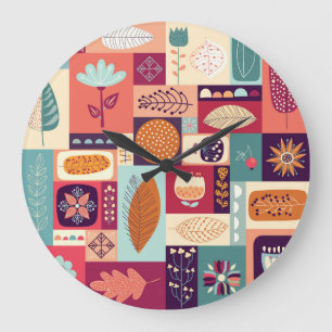 Autumnal Decorative Vintage Background Art Large Clock