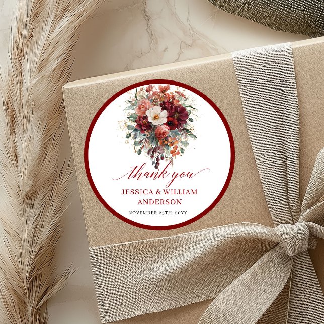 Autumnal Deep Red Floral Wedding Sticker (Autumnal Deep Red Floral Wedding Sticker

)