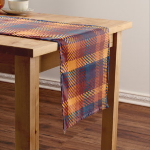 Autumnal Fall Earth Tones Tweed Plaid Pattern Short Table Runner