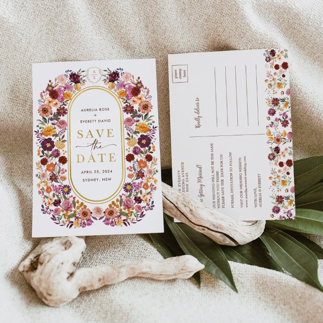 Autumnal Fall Wildflower Save the Date Wedding Announcement Postcard (Creator Uploaded)