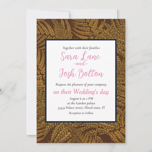 Autumnal fern on brown invitation (Front)