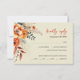 Autumnal Floral elegant wedding RSVP Card
