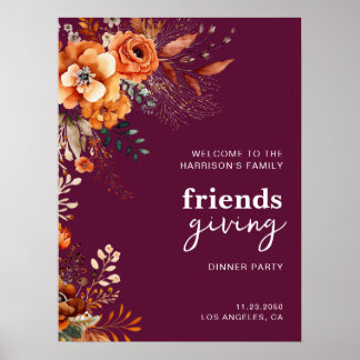Autumnal flowers thanksgiving elegant burgundy poster