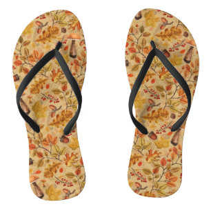 Autumnal forest on ochre flip flops