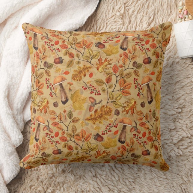 Autumnal forest on ochre throw pillow (Blanket)