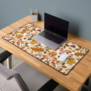 Autumnal forest on off white desk mat