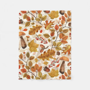Autumnal forest on off white fleece blanket