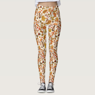Autumnal forest on off white leggings