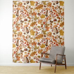 Autumnal forest on off white tapestry
