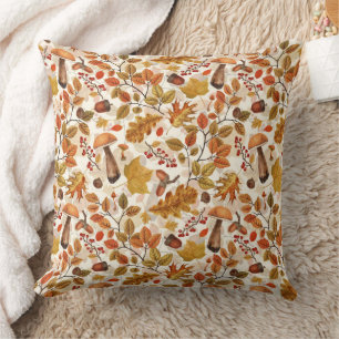 Autumnal forest on off white throw pillow