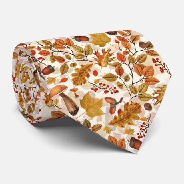Autumnal forest on off white tie (Rolled)