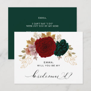 Autumnal Gold Burgundy Emerald Greeny Bridesmaid Postcard
