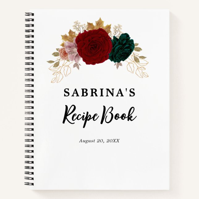 Autumnal Gold Burgundy Emerald Greeny Recipe Book (Front)