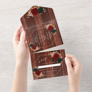 Autumnal Gold Burgundy Wooden Emerald Greeny  All In One Invitation