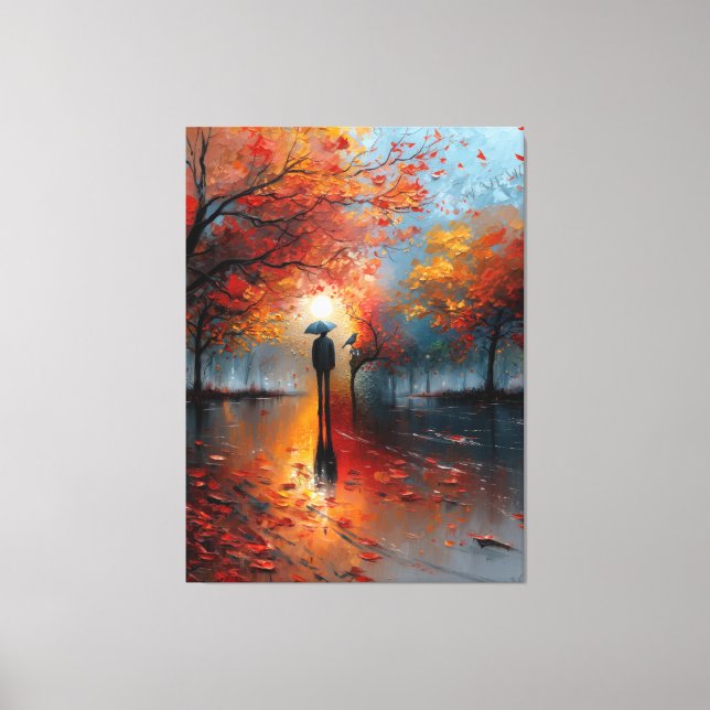 Autumnal Hues on Rainy Boulevard Canvas Print (Front)