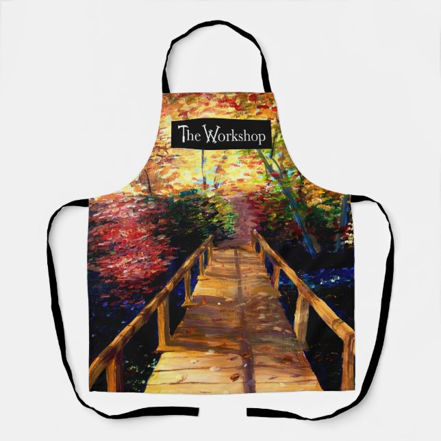 Autumnal Leaves Bridge Nature Painting Apron (Front)