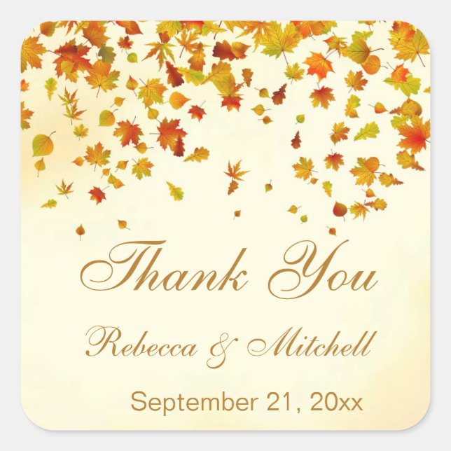 Autumnal leaves Wedding Thank You Square Sticker (Front)