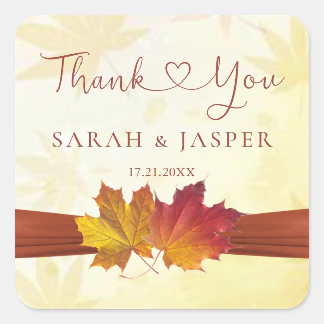 Autumnal leaves Wedding Thank You Square Sticker (Front)